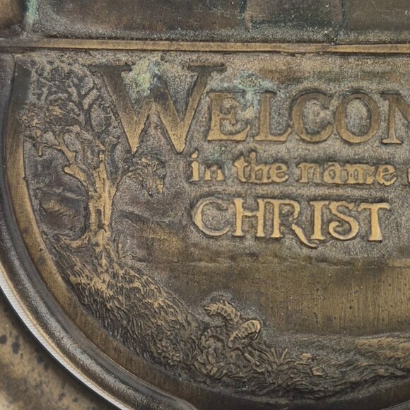 Vintage Brass Door Knocker Christian Theme Welcome in the Name of CHRIST  80's - Picture 7 of 16